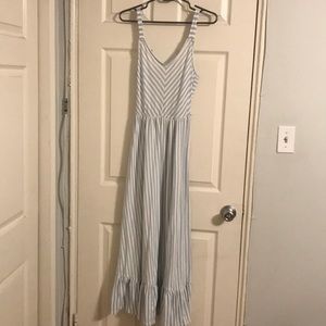 Blue and white striped dress